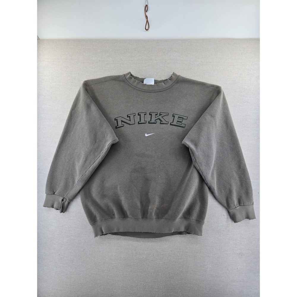 Vtg 90s Nike Mens Medium Green Gray Made USA Sweatshirt Arch Logo Center Swoosh